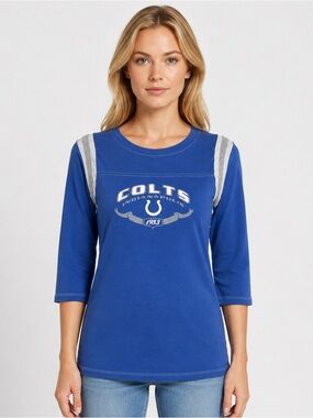 NFL for Her Indianapolis Colts 3/4 Sleeve T-Shirt Glittery Logo Size Large